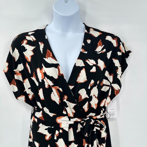 Nine West Wrap Dress size XXL Black Abstract Belted Career Office Wedding Guest - Picture 10 of 10